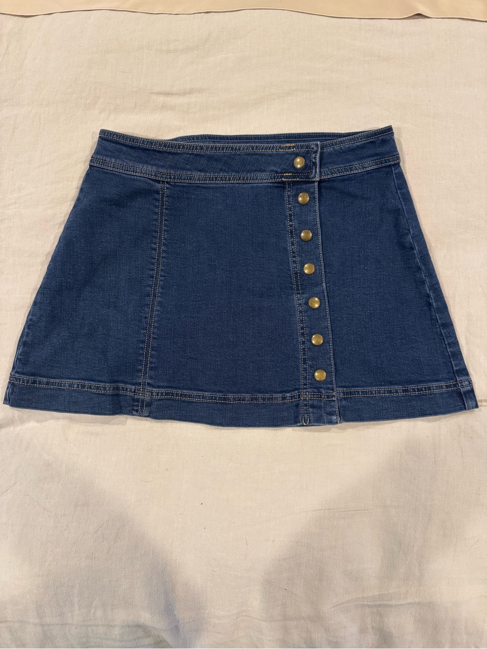 Free People Indigo Denim Button-Front Mini Skirt